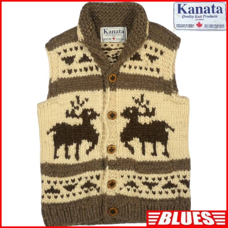カウチンセーター kanata ニット ベスト L カナダ製 カナタ 茶