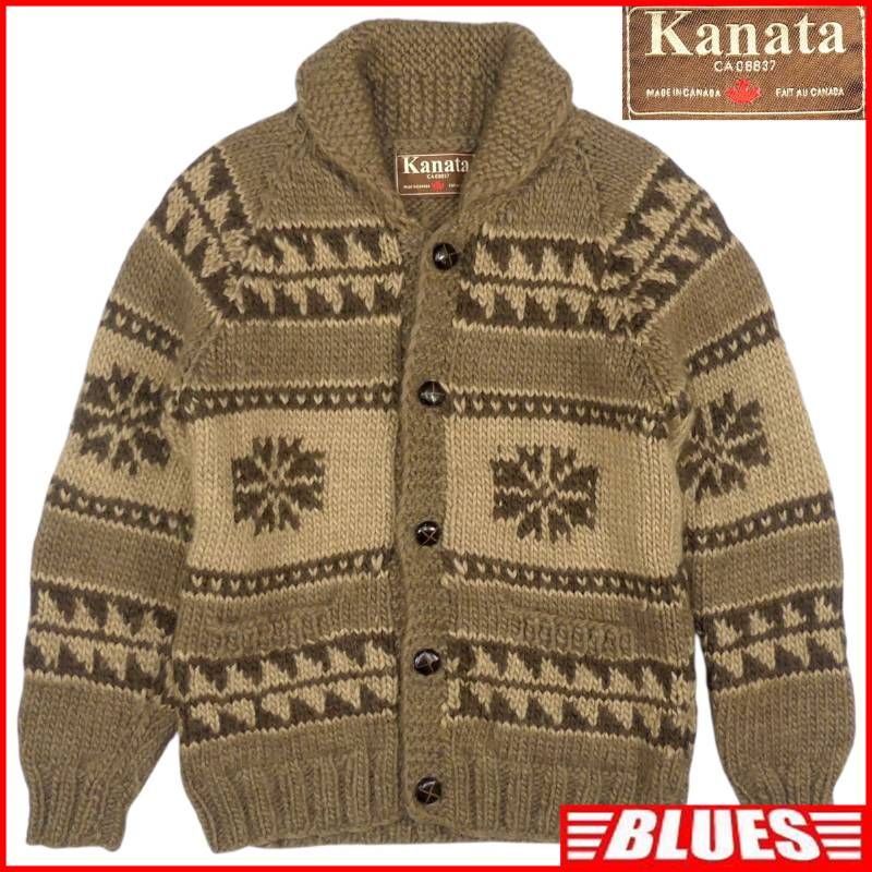 カウチンセーター kanata ニット L カナダ製 カナタ 茶 雪柄 ウール 