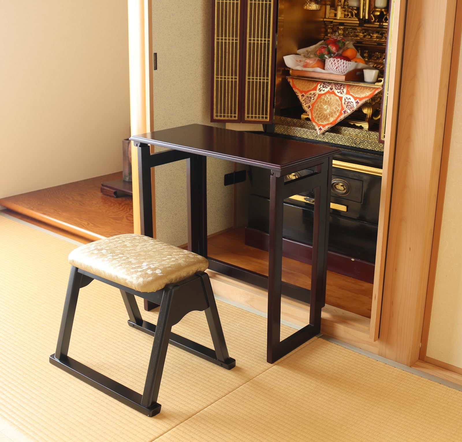 オスマック OSMAC 経机 ハイタイプ 文机 仏壇台 幅60 奥行30 高さ60 cm 折りたたんで収納 コンパクト 供物台 供養台 写経机 便利机 天然木桐製 ブラウン SDGー600