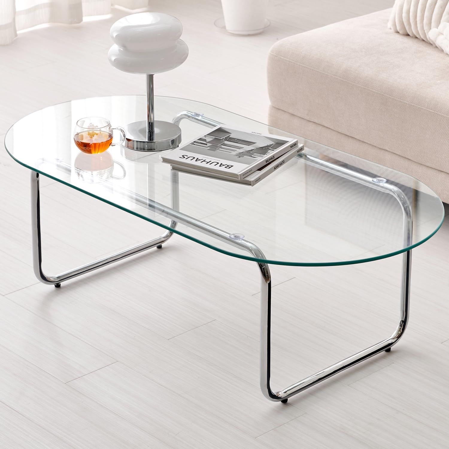 新品 萩原 ガラステーブル ローテーブル 円形 【 8mm 強化ガラス 使用