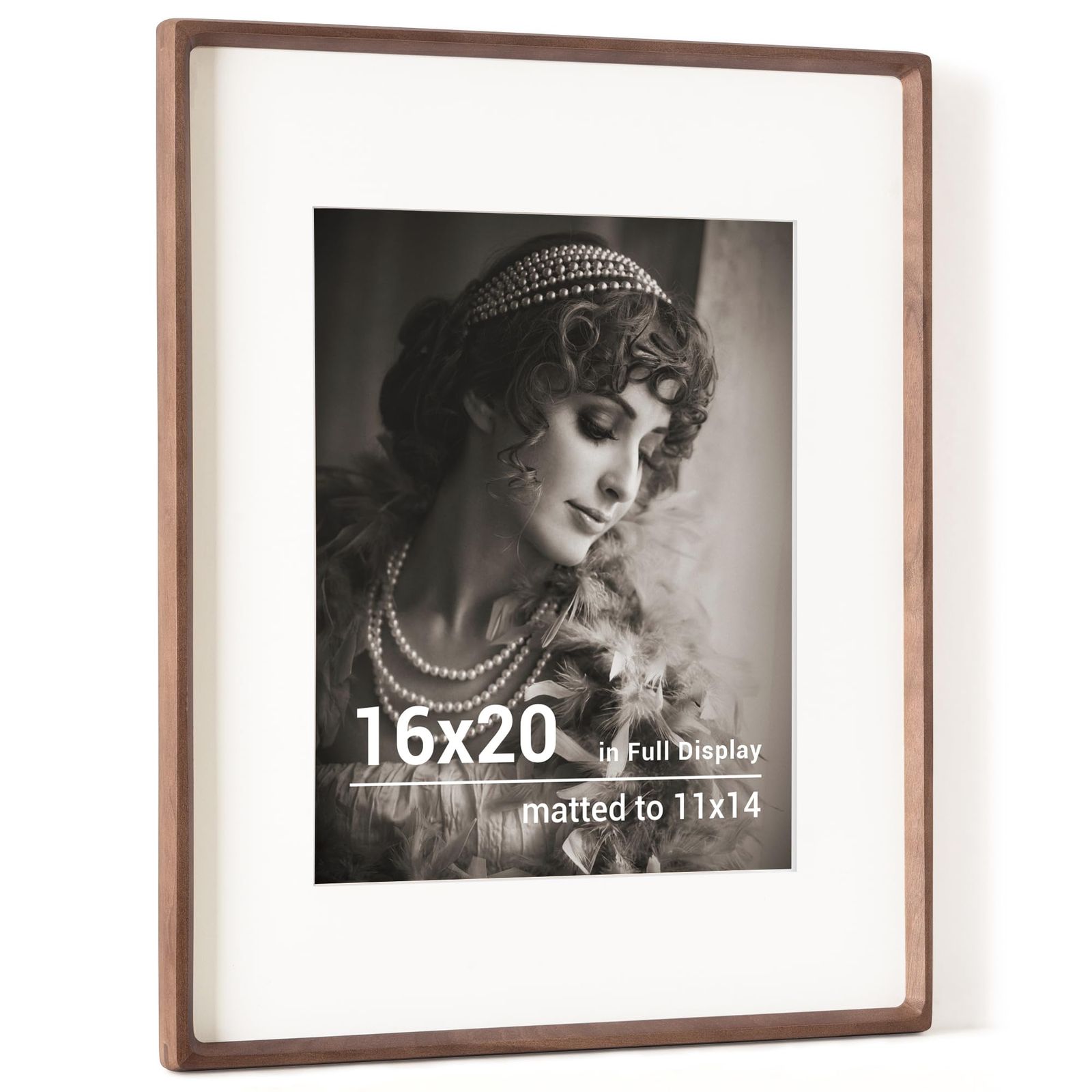 ウォールナット無垢材フォトフレーム 16 x 20インチ 40.6 50.8 cm 11 14インチマット付き 手仕上げ丸角 アメリカ産 壁掛け|置き型 ギャラリーウォール用 額縁