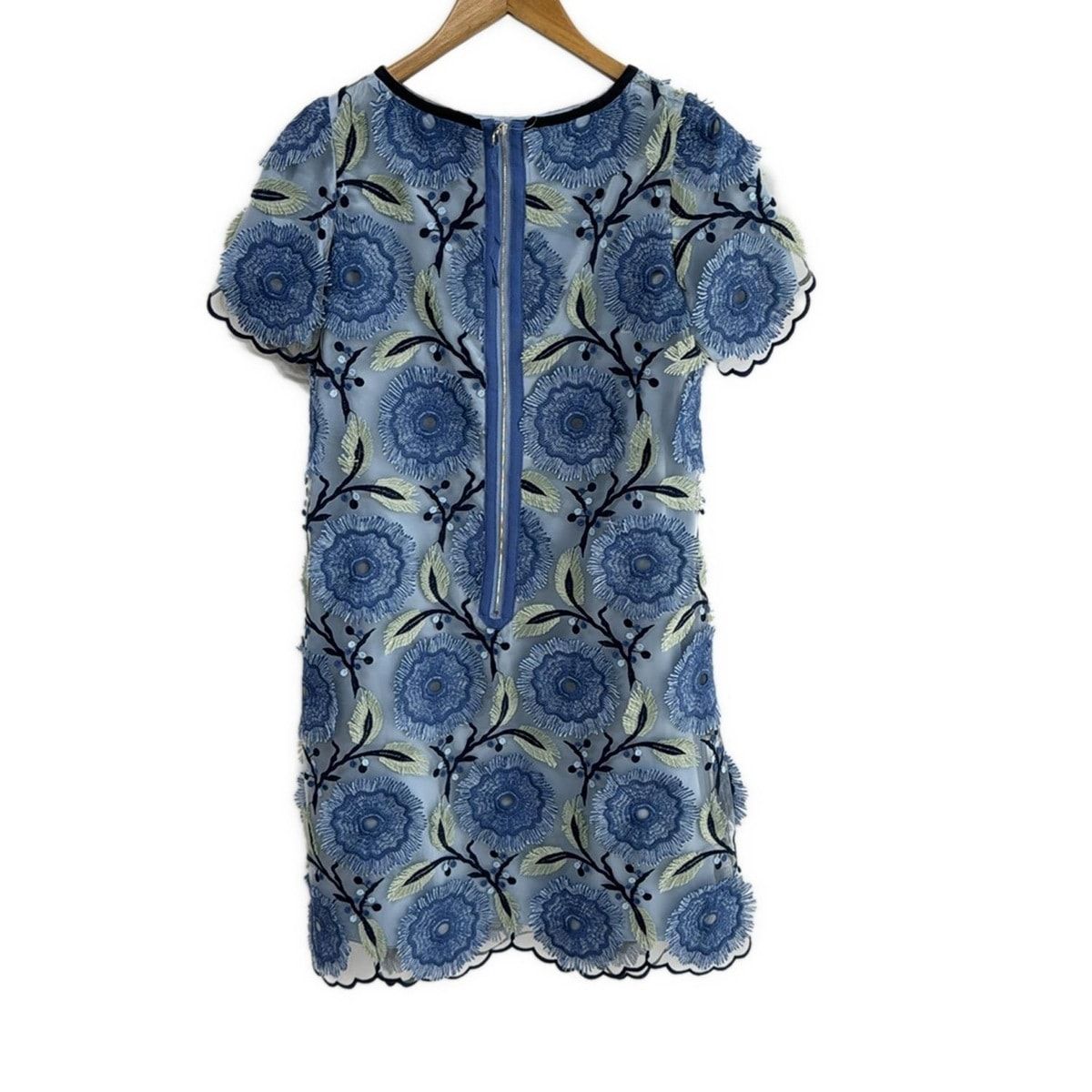 未使用□ミラショーン□パネルプリントワンピース/サテン□ブルー系
