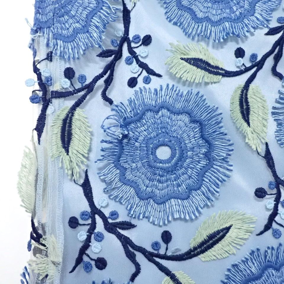 未使用□ミラショーン□パネルプリントワンピース/サテン□ブルー系