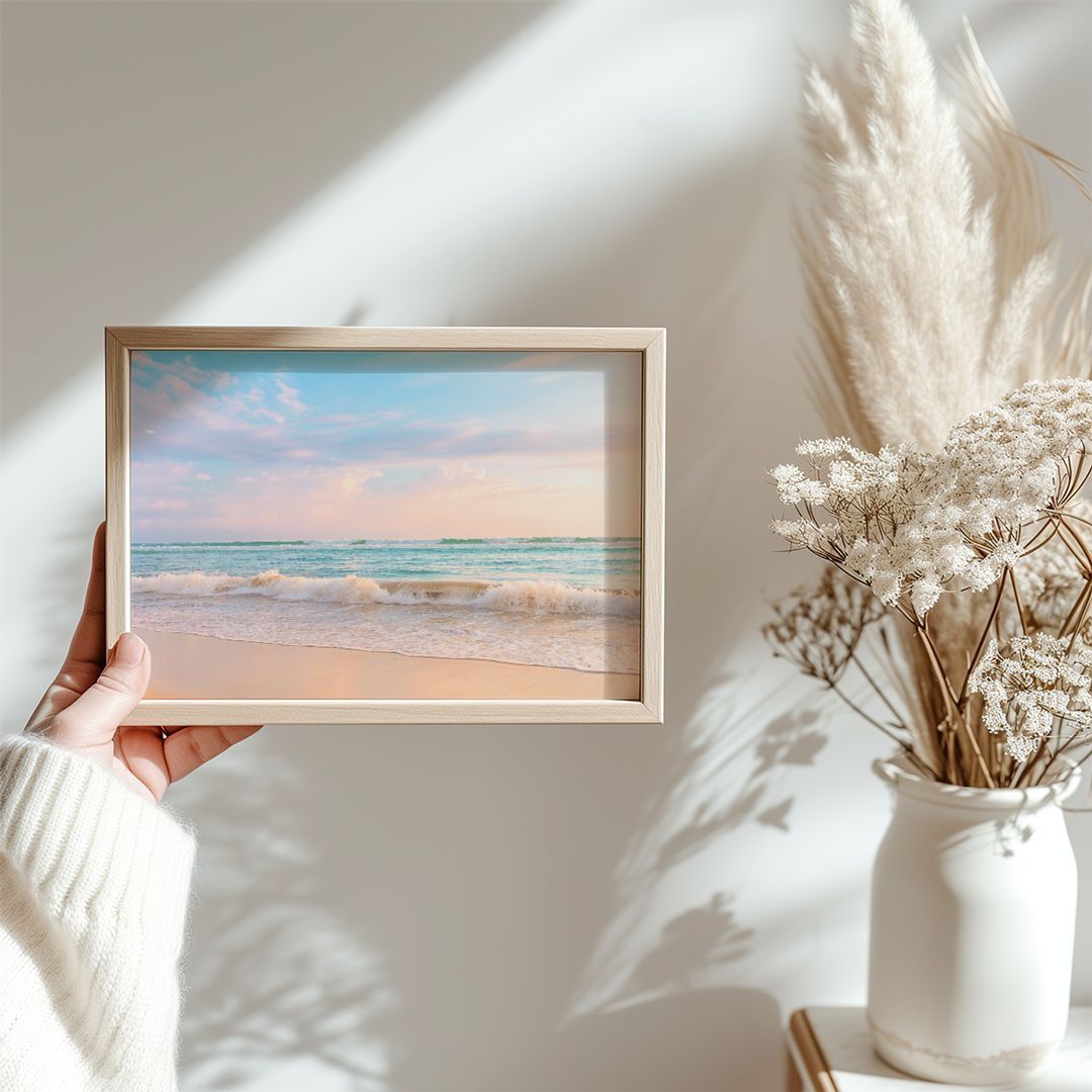 専用**A2 アートポスター パステルビーチ 波打ち際 サンセット 4448
