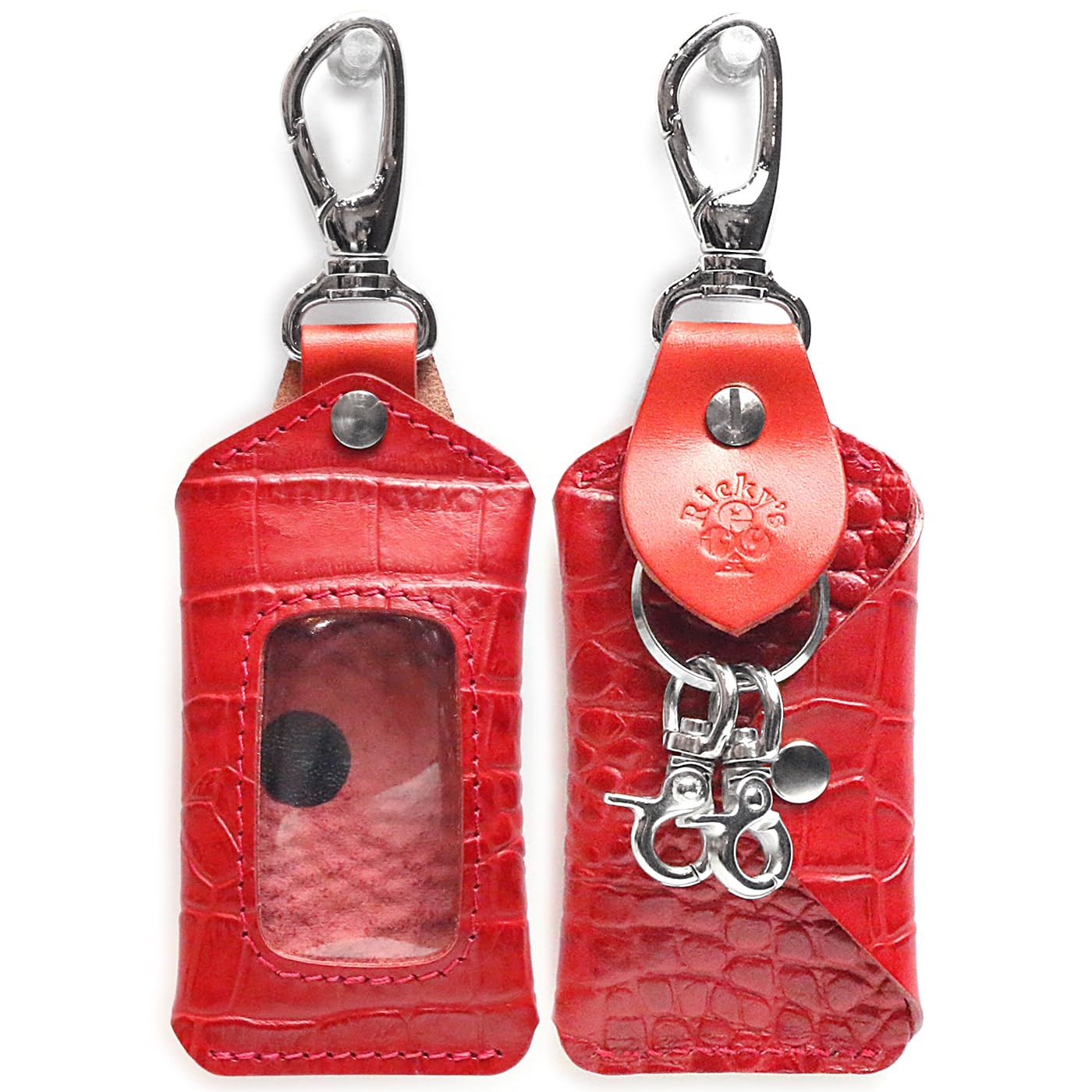 スマートキーバッグホルダー Ricky s 単体 全機種対応 クリア窓 窓付き キーケース キーレス ケース キーカバー 玄関扉 鍵 家 ドアキー YKKAP LIXIL 三協アルミ 本革 革 レザー 栃木レザー 日本製 リッキーズ