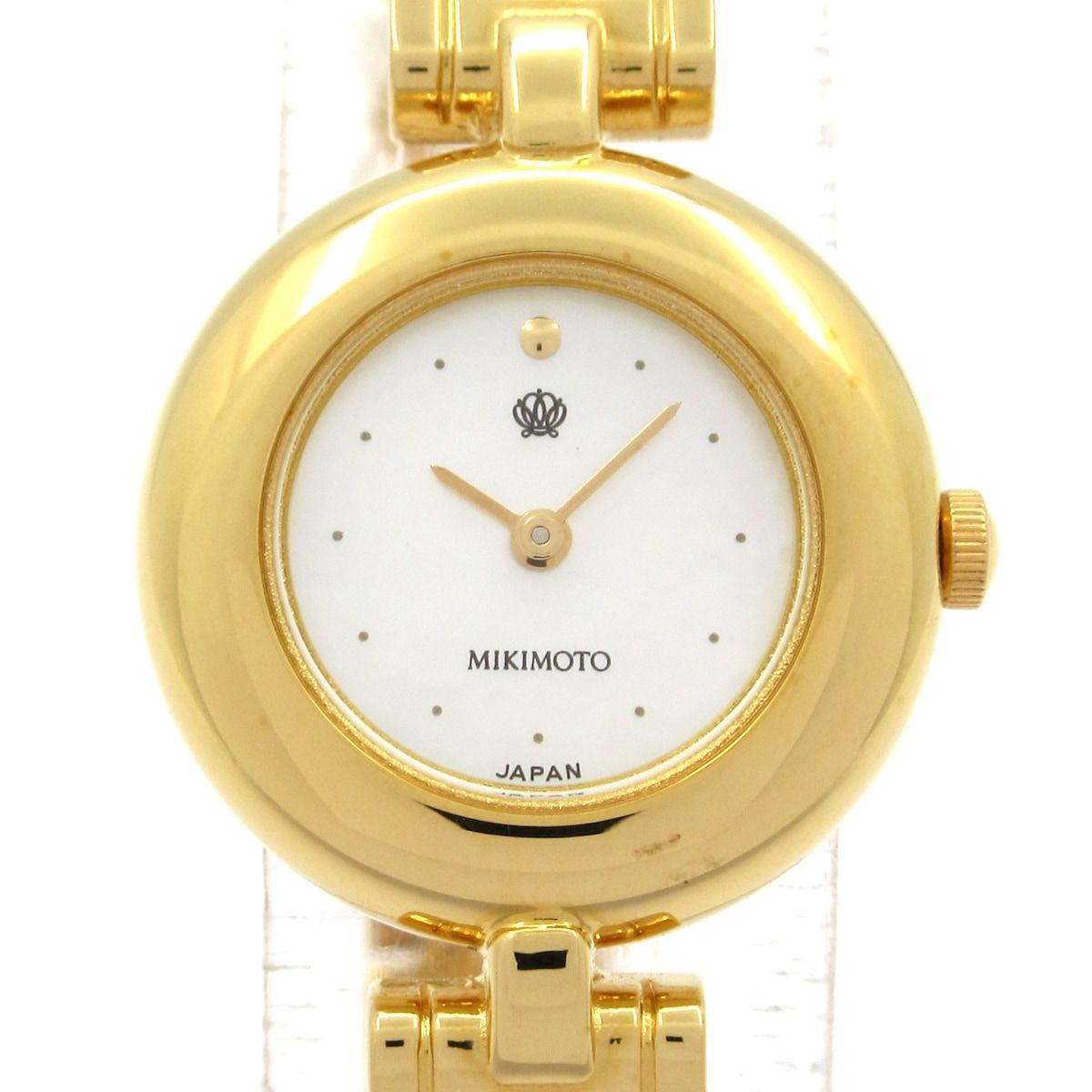 【美品】◆MiKIMOTO◆ミキモト シェル型時計 ブルー ゴールド 真珠付 ミキモト MIKIMOTO 腕時計 14KT GOLD PLATED パール 真珠 2連 ウォッチ