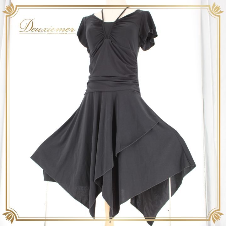 【美品 社交ダンス衣装】ワンピース ドレス ICHIOKU 黒 ブラック 長袖 社交ダンス 衣装 スタンダード ラテン ドレス ワンピース レッスン