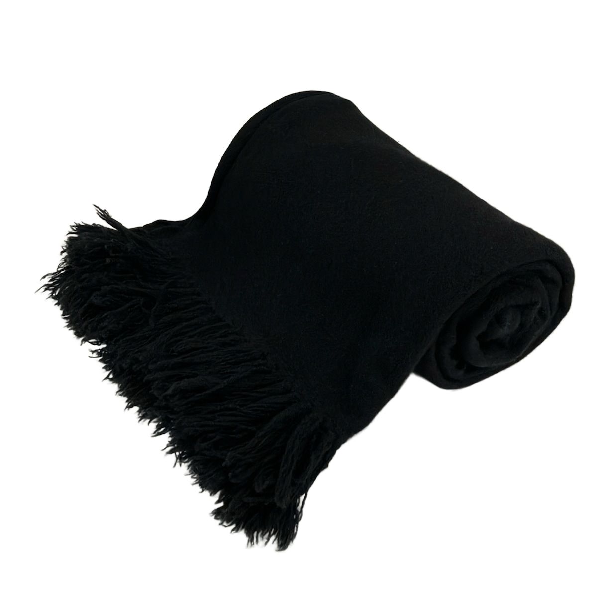 フルーツケイク カシミアストール FRUIT CAKE(フルーツケイク) ストール(ショール)美品 - 黒 フリンジ