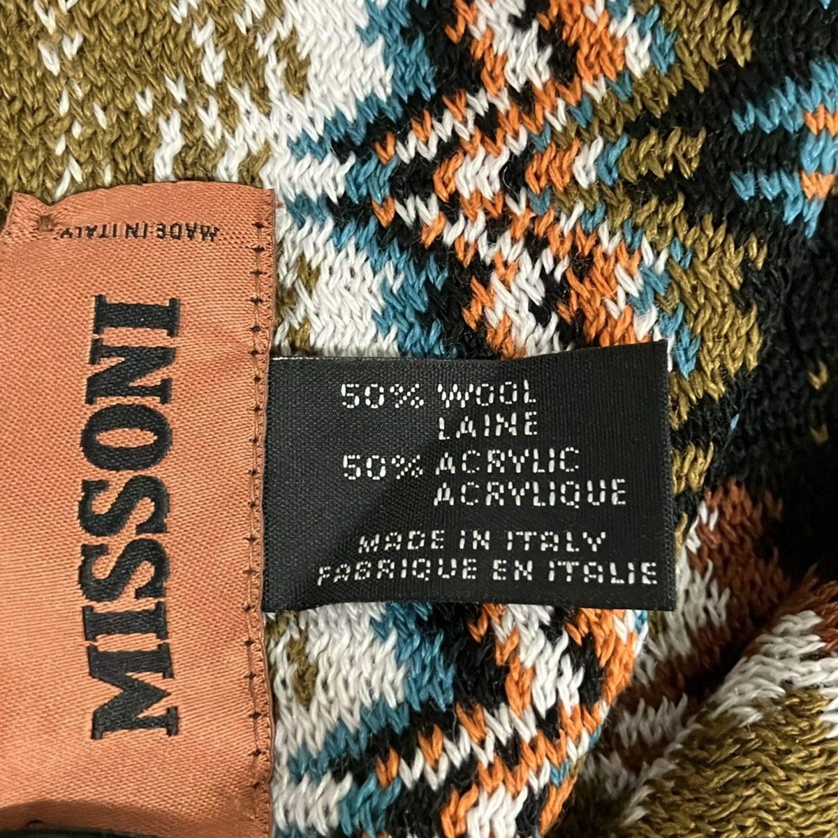 MISSONI(ミッソーニ) ストール(ショール)美品  - ベージュ×カーキ×マルチ ウール MISSONI - MISSONI(ミッソーニ) ストール(ショール)美品 - 黒×オレンジ