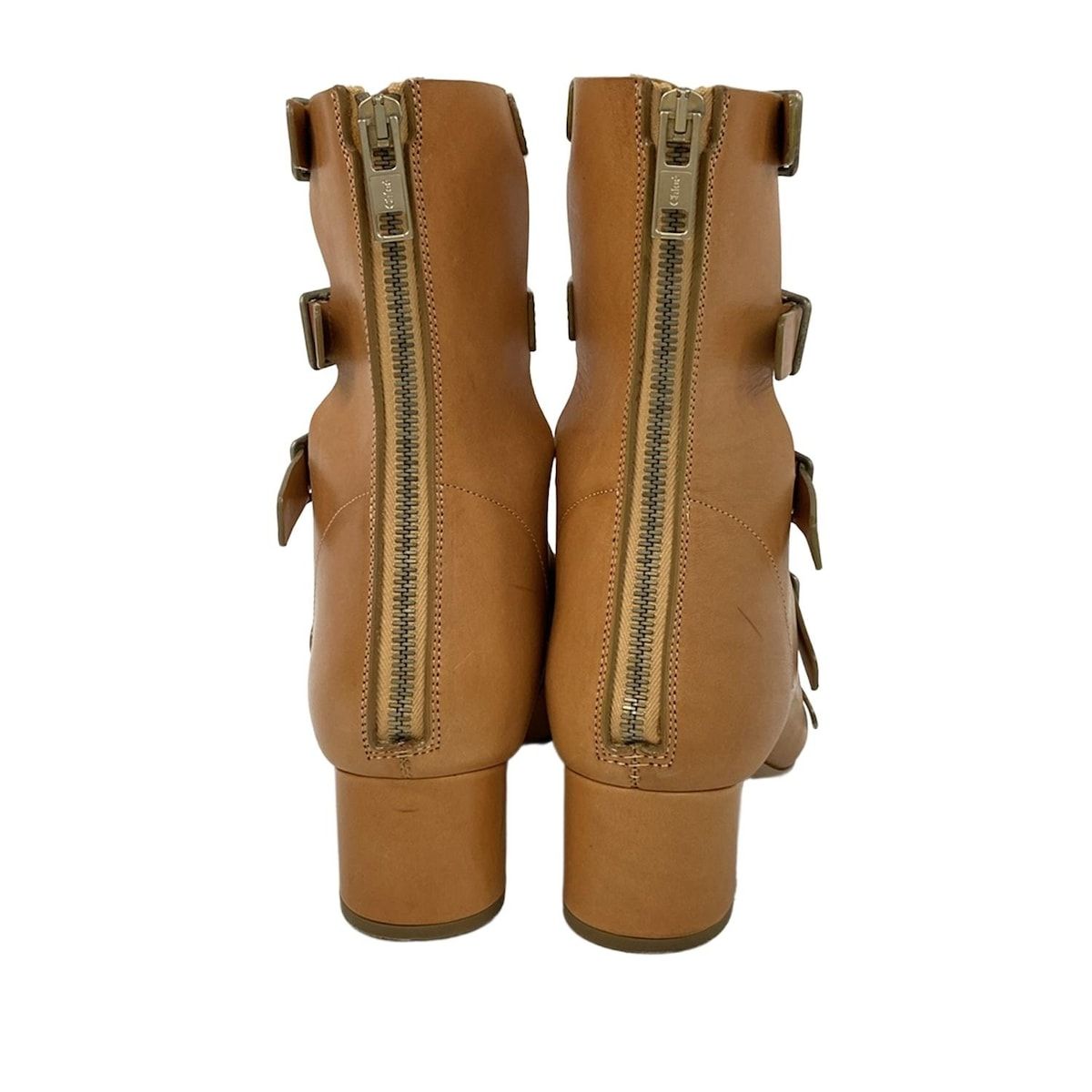 Chloé ブラウン レザー ニット ショートブーツ　新品　未使用　箱付 チャコール CHACAL 【スペイン製】レザー レースアップ ショートブーツ