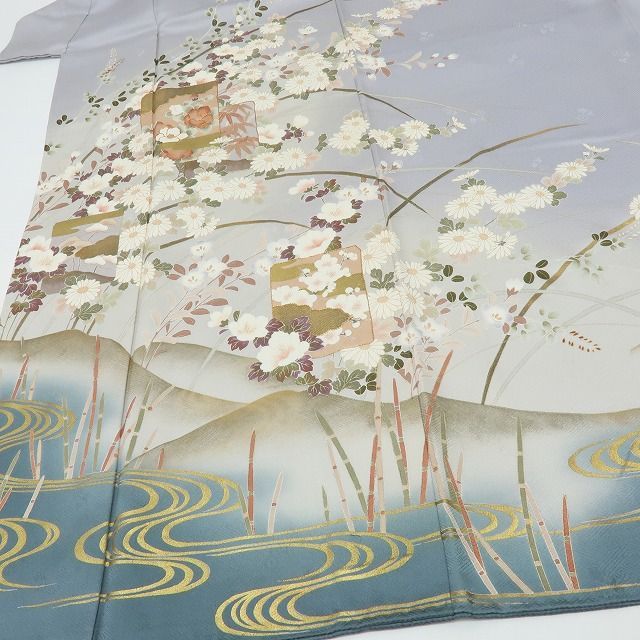 ラリル✺美品 正絹 金駒刺繡 唐花 トールサイズ 振袖 着物 A3712 六花-RIKKA- 美品 正絹 金駒刺繡 トールサイズ❀歌を詠む花鳥風月