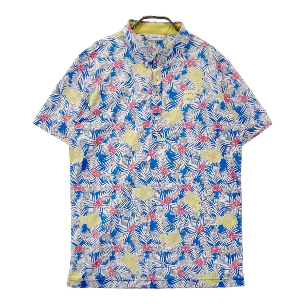サイズ：L AND PER SE アンパスィ 半袖ポロシャツ ボタニカル柄 ブルー