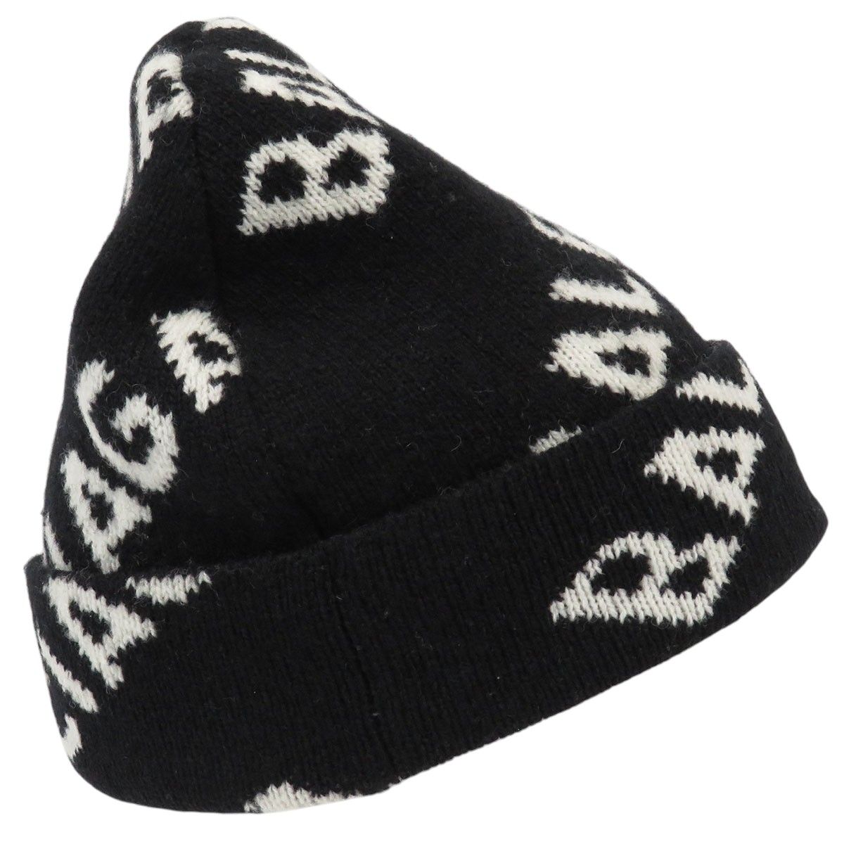 BALENCIAGA モノグラム ロゴ ニットキャップ ニット帽 総柄 白黒 BALENCIAGA モノグラム ロゴ ニットキャップ ニット帽 総柄 白黒