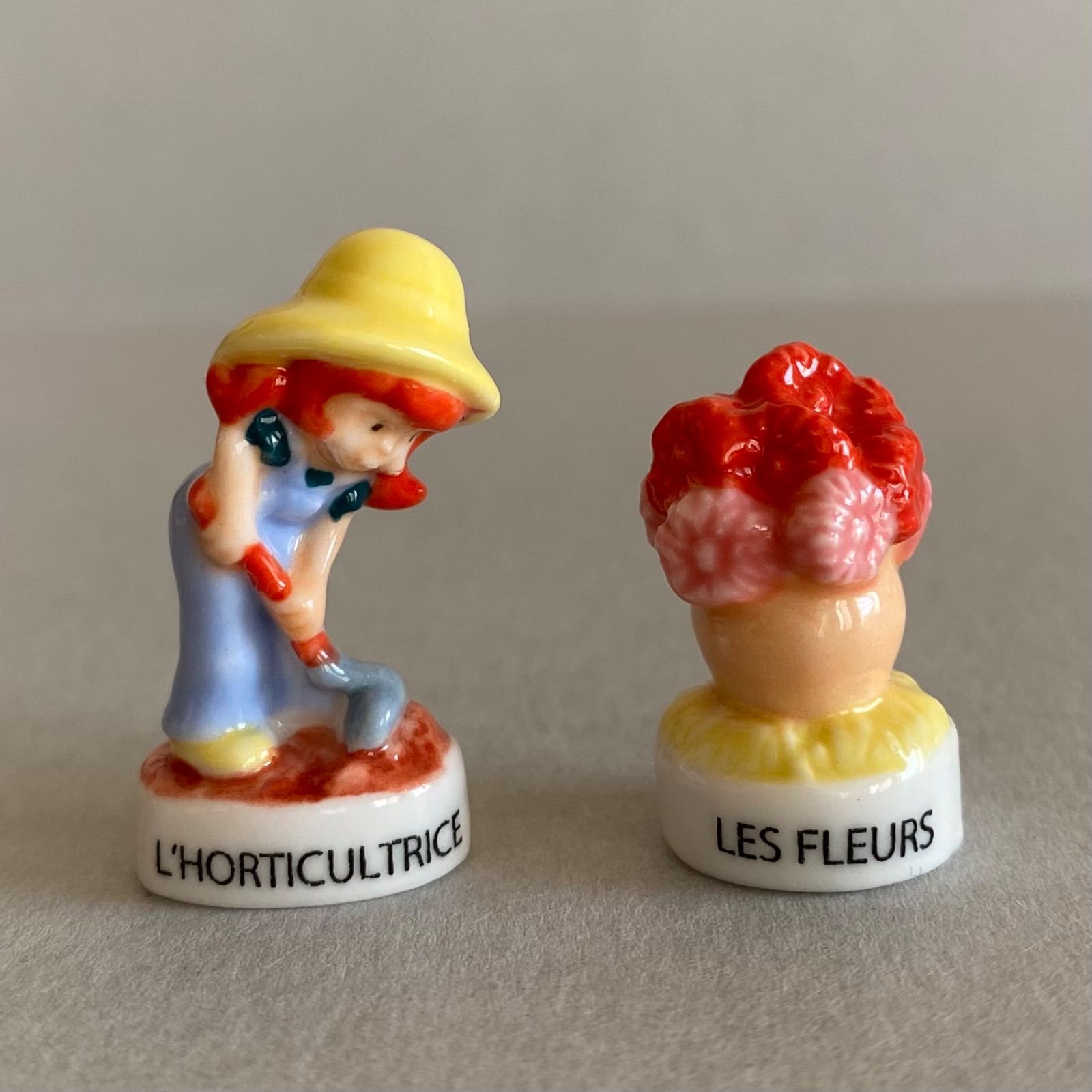 園芸家と花のフェーブ／農村のデュオ／フランス雑貨／陶器ミニチュア