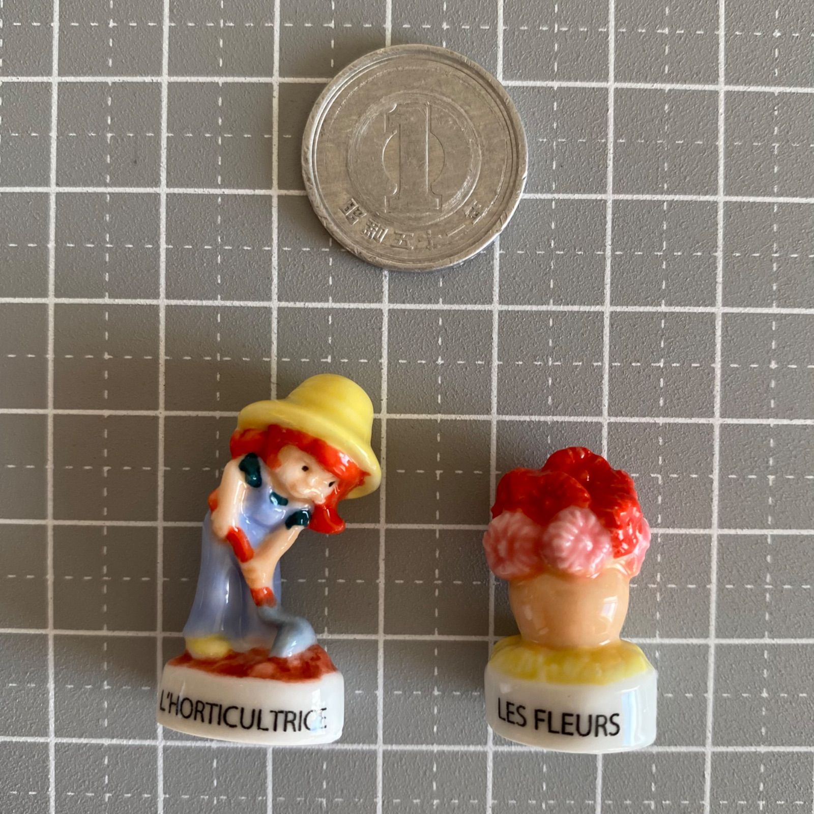 園芸家と花のフェーブ／農村のデュオ／フランス雑貨／陶器ミニチュア