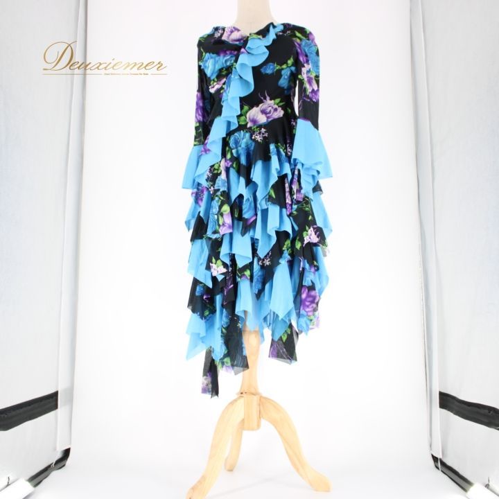 【美品 社交ダンス衣装】ワンピースドレス prima boutique 水色 社交ダンス 衣装 スタンダード ドレス ワンピース レッスンウェア