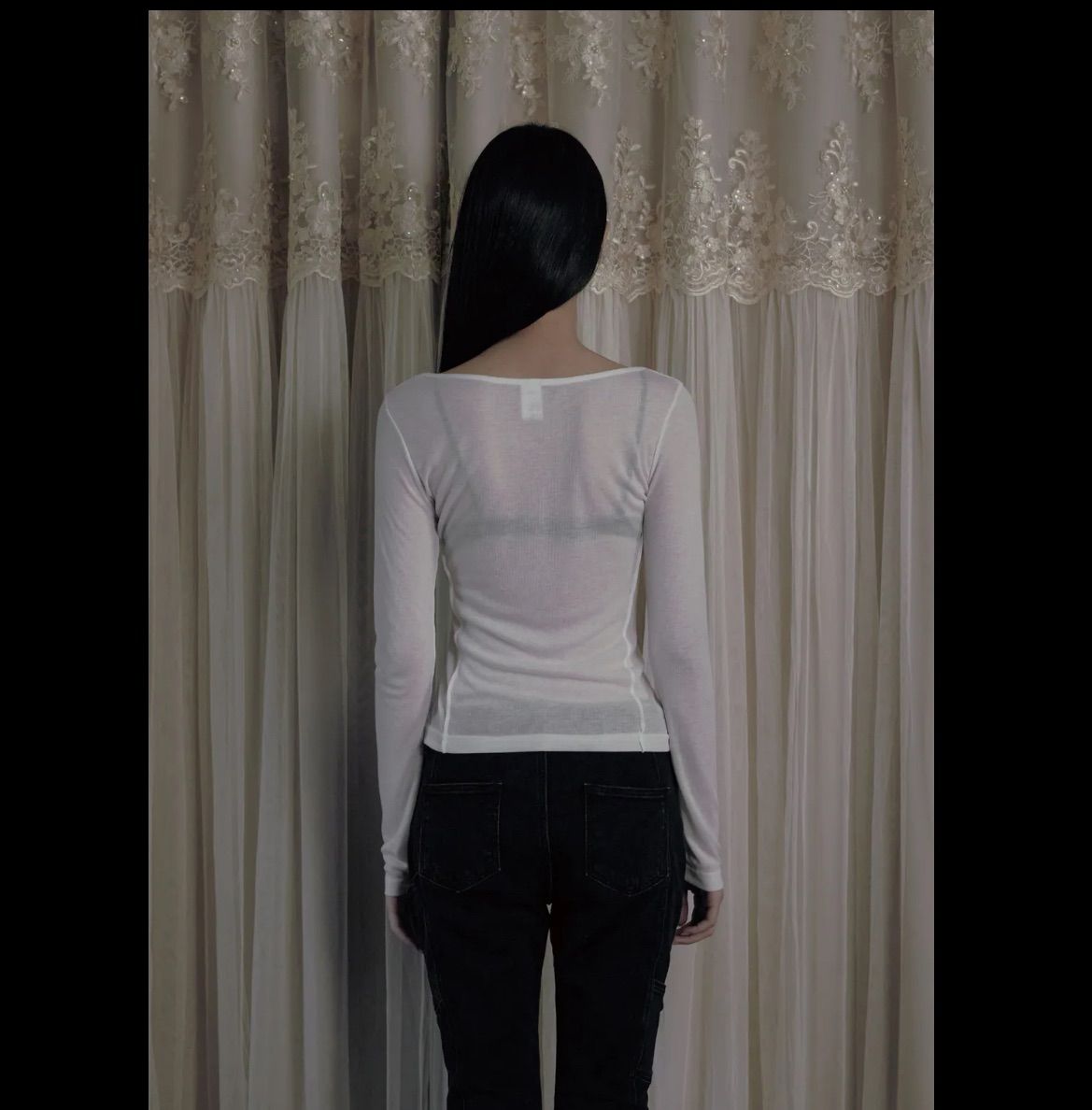 BOHEMIAN SEOUL】BOHEMSEO NOISE PRINTED LINE LONG SLEEVE ホワイト