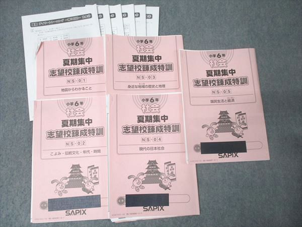 SAPIX 小学6年 社会 夏期集中 志望校錬成特訓 NS-01～05 計5回分