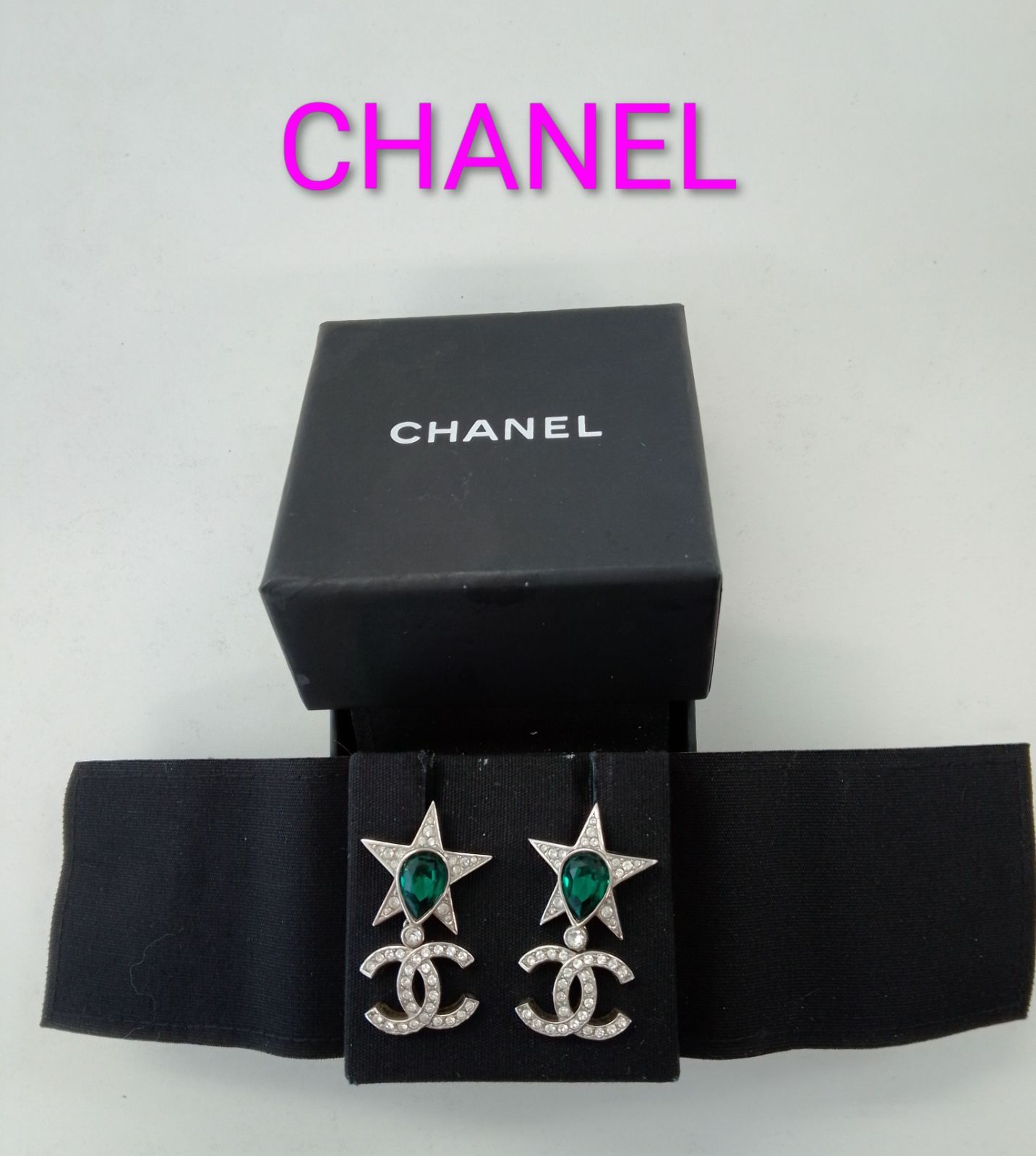 APX04 シャネル 美品 ココマーク スイングピアス ラインストーン付き