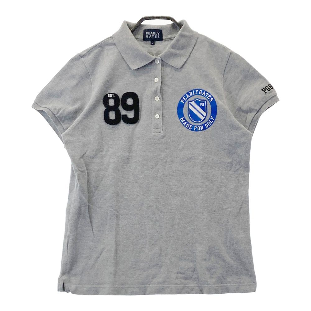 【新品】パーリーゲイツ　半袖ポロシャツ　M4G　グレー×ホワイト　LLサイズ サイズ：2 PEARLY GATES パーリーゲイツ 半袖ポロシャツ グレー系
