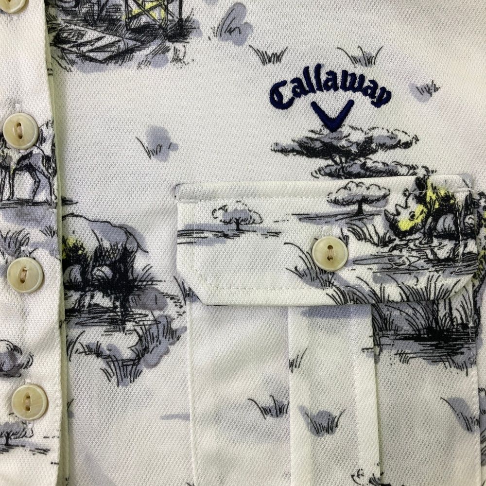 サイズ：L CALLAWAY キャロウェイ 半袖ポロシャツ 総柄 ホワイト系