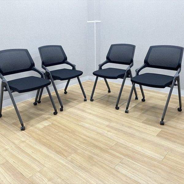 スタッキングチェア 4脚セット 肘無 UEM 1 キャスター付 会議椅子 ミーティングチェア ブラック