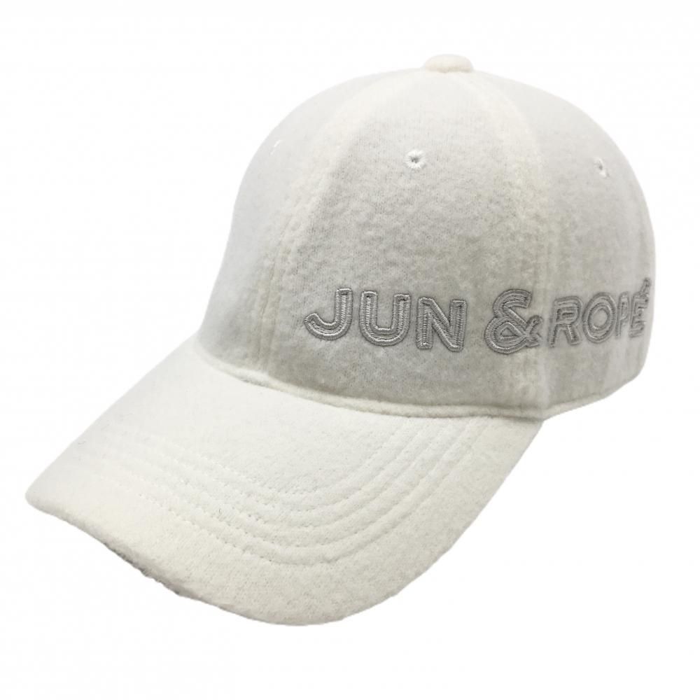 美品】ジュンアンドロペ キャップ アイボリー 起毛素材 つば裏ボア