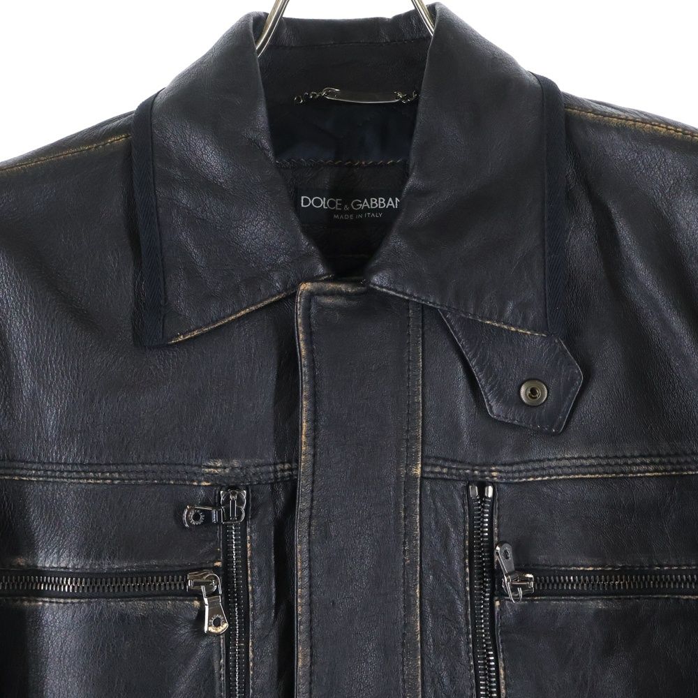 ドルチェ＆ガッバーナ ヴィンテージ加工 レザージャケット DOLCE & GABBANA (ドルチェアンドガッバーナ) ヴィンテージ加工 中綿