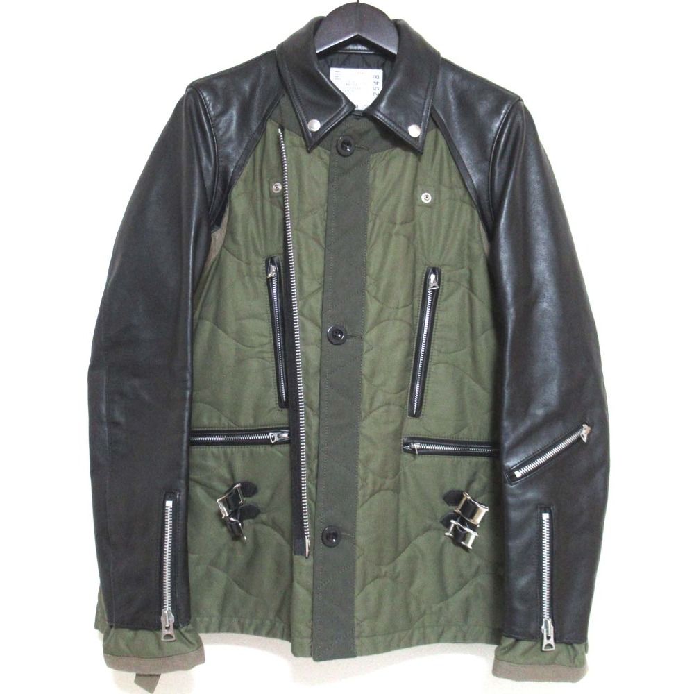 美品 21AW sacai サカイ キルティング×レザー ドッキング ライダース 