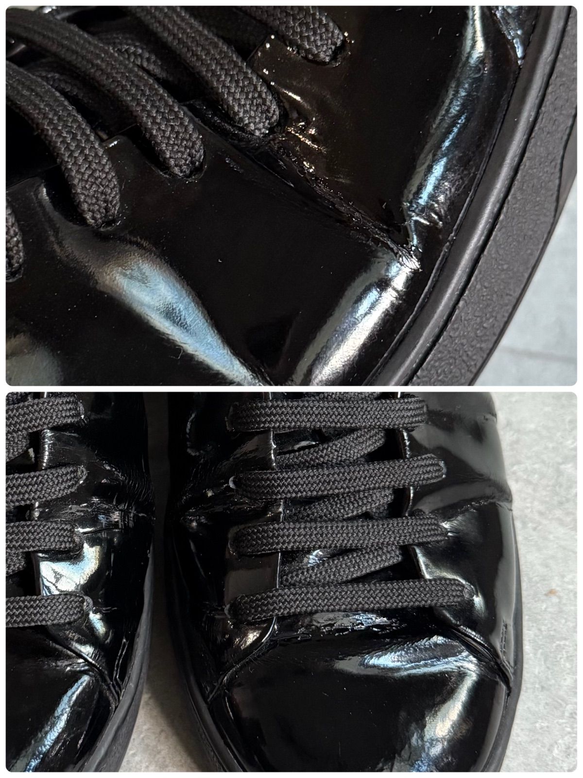 LOUIS VUITTON ルイヴィトン パテントレザー ロゴスニーカー ブラック