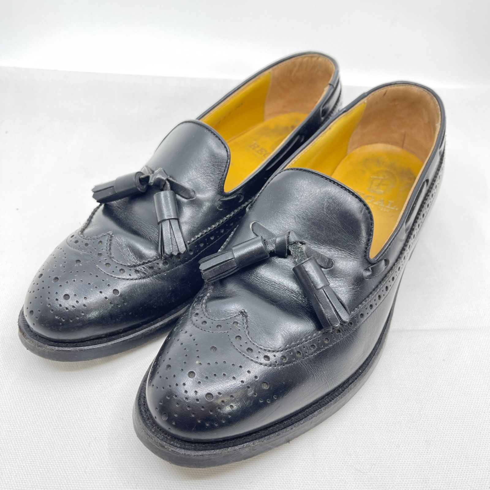 【美品】REGAL リーガル　タッセルローファー　メダリオン　24.5 ブラック リーガル ウィングタッセルローファー 24.5 ブラック ウィングチップ