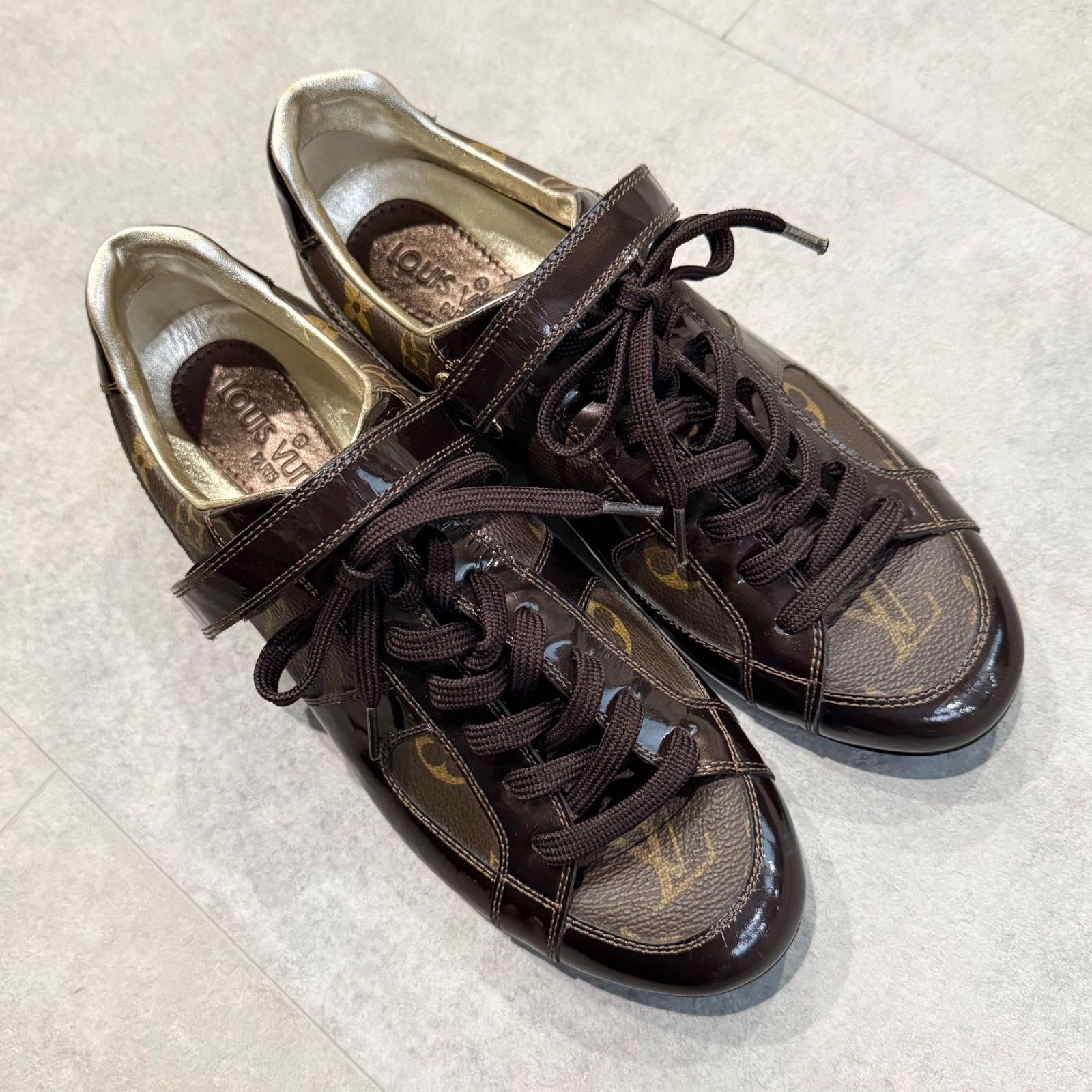 ルイヴィトン モノグラム キャンバス×レザー レディース スニーカー22cm ルイ ヴィトン / LOUIS VUITTON モノグラム スピーディバンドリエール