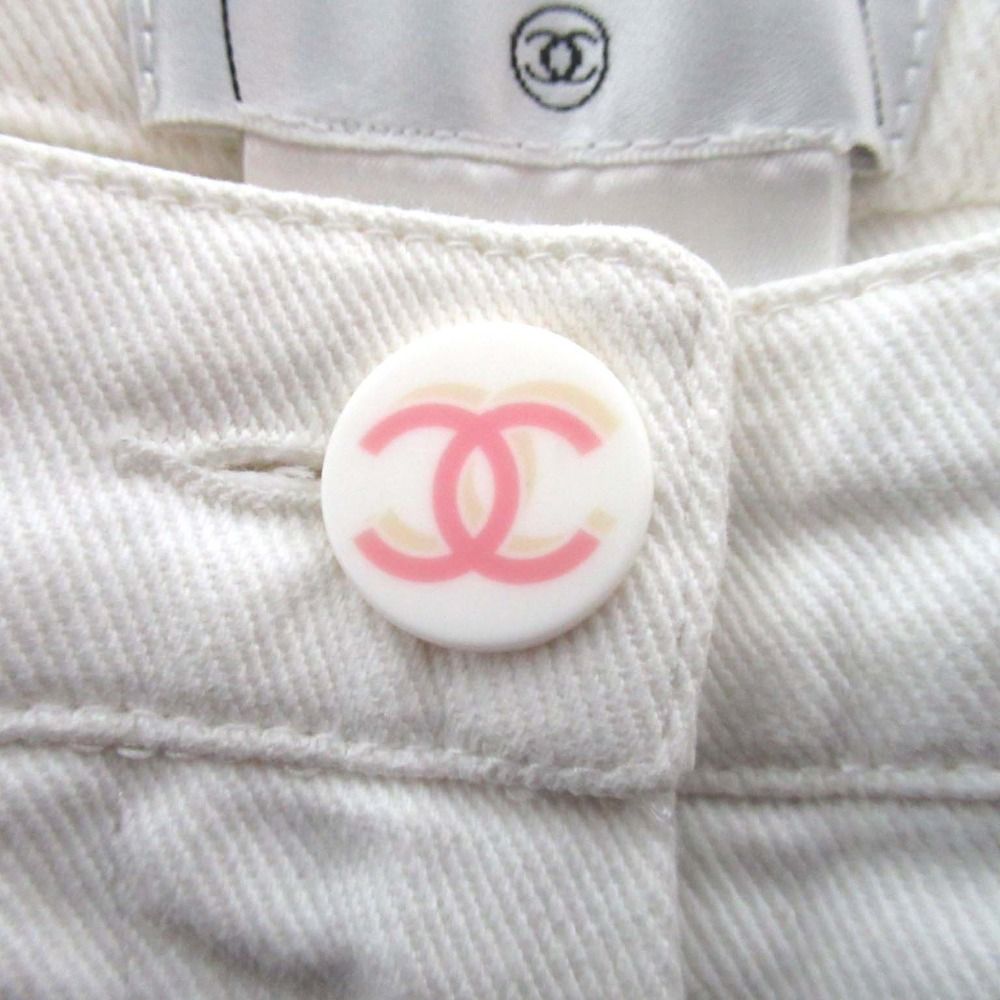 CHANEL チノパン ココマーク ロゴボタン ホワイト系 ストレート 36 S