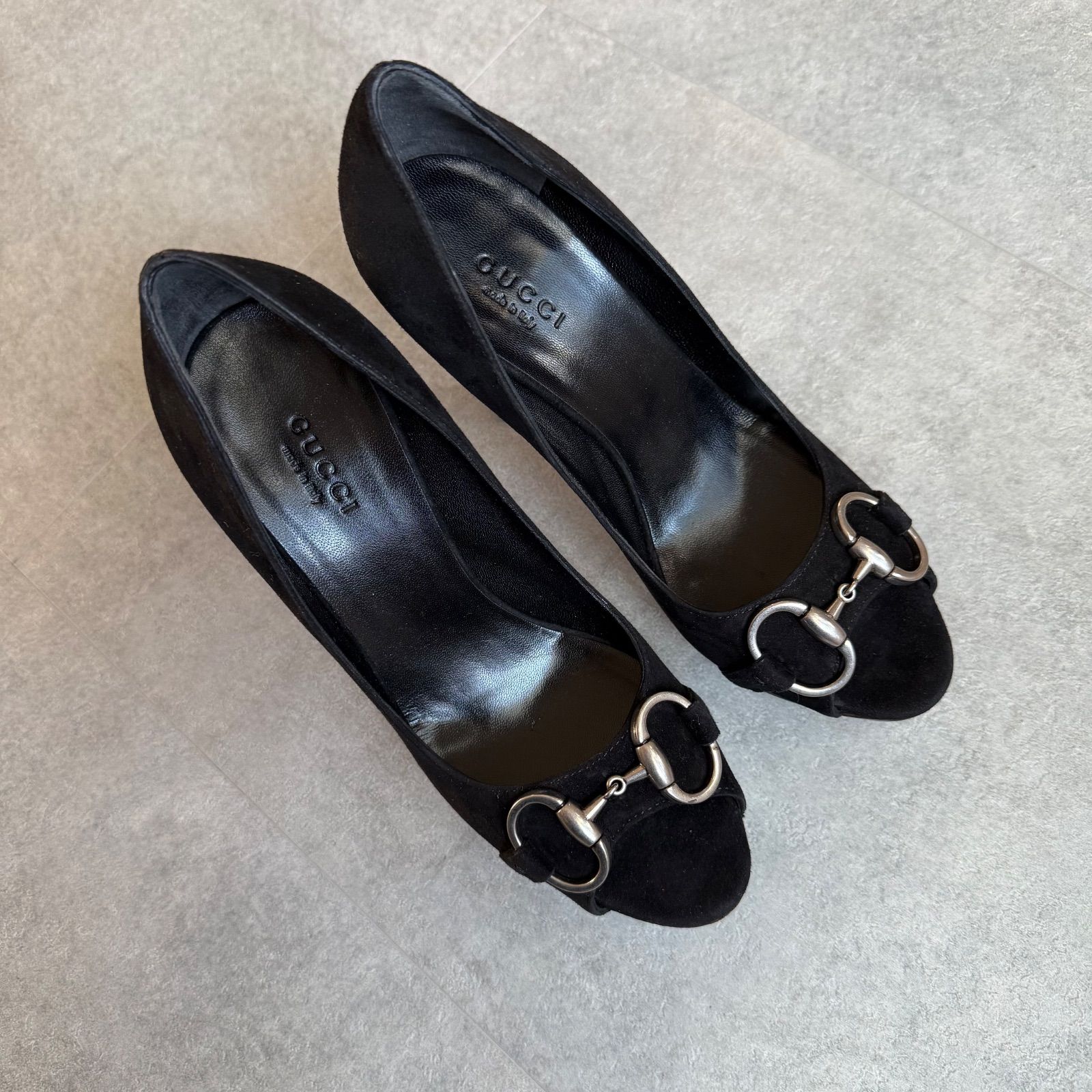 未使用 GUCCI ホースビット オープントゥーパンプス 黒 ブラック