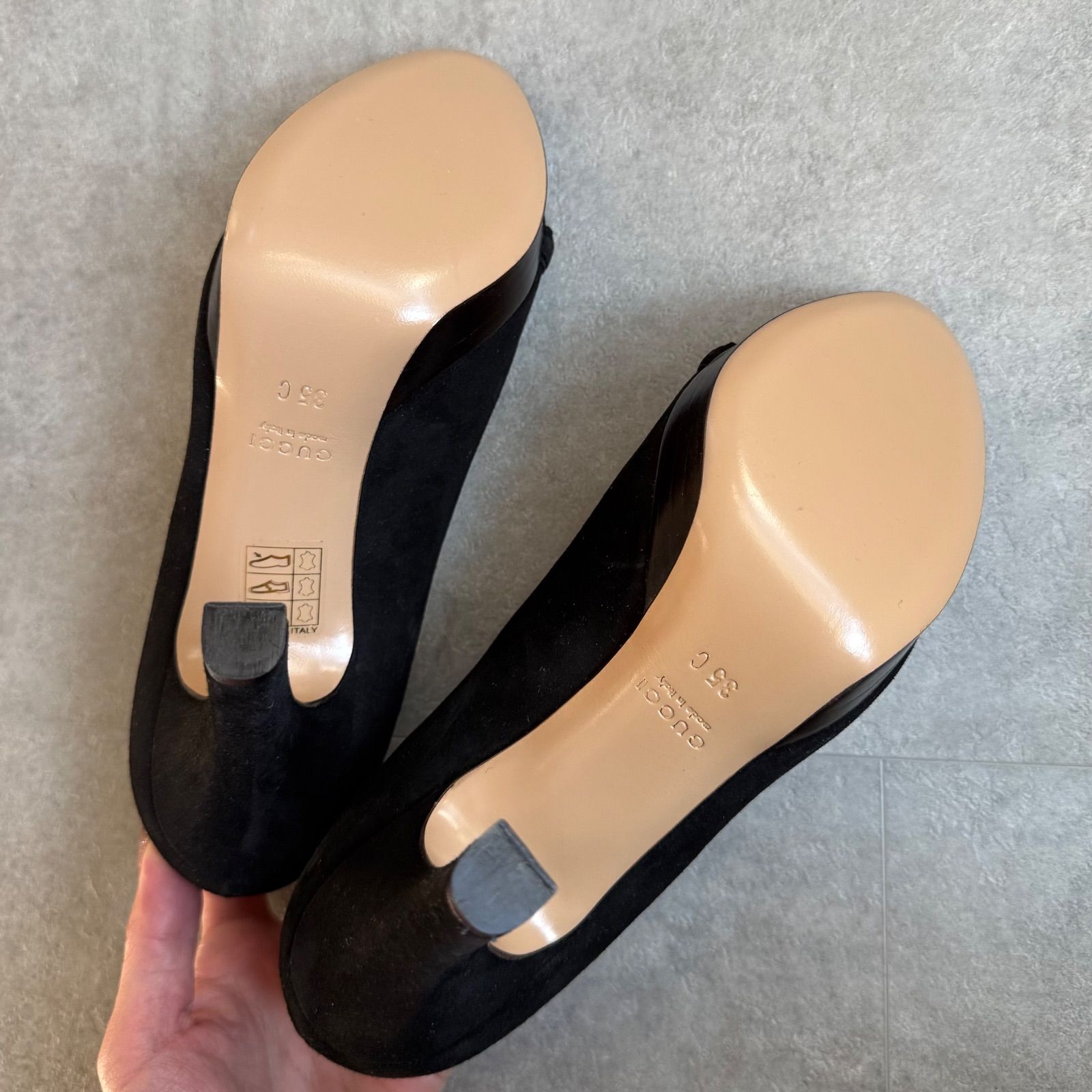 未使用 GUCCI ホースビット オープントゥーパンプス 黒 ブラック