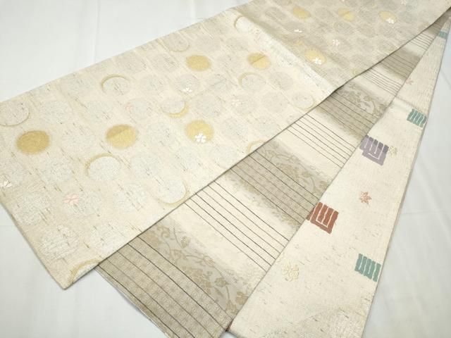 平和屋着物○両方向 両面 全通柄袋帯 櫛織 花丸文 金銀糸 正絹 逸品