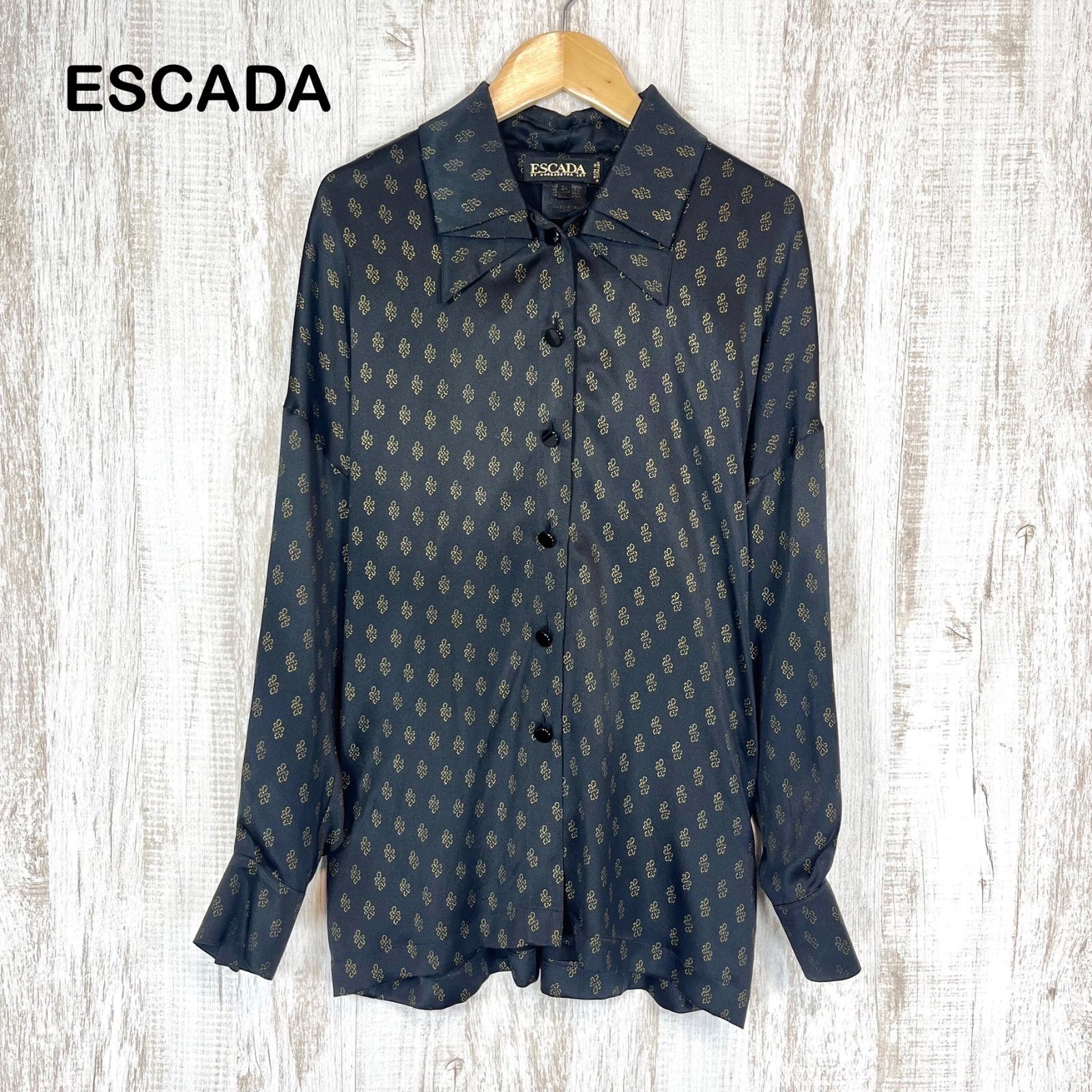 ESCADA ヴィンテージ エスカーダ 総柄 ドロップショルダー シルク100 