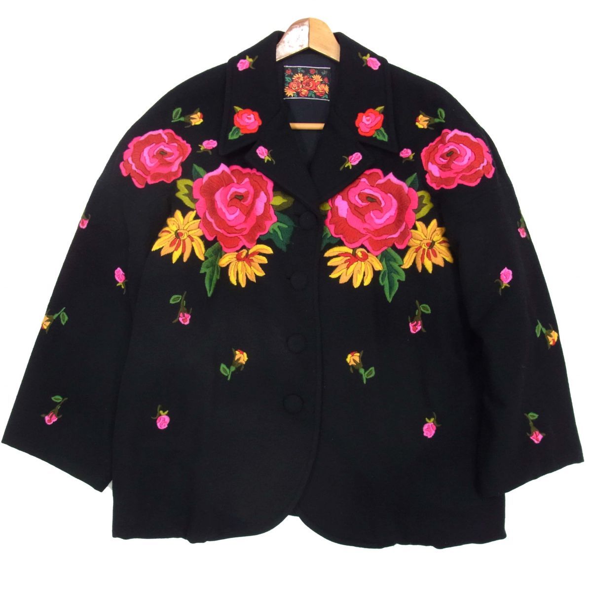80s 希少モデル◇IS ISSEYMIYAKE ウールジャケット コート 花柄刺繍 