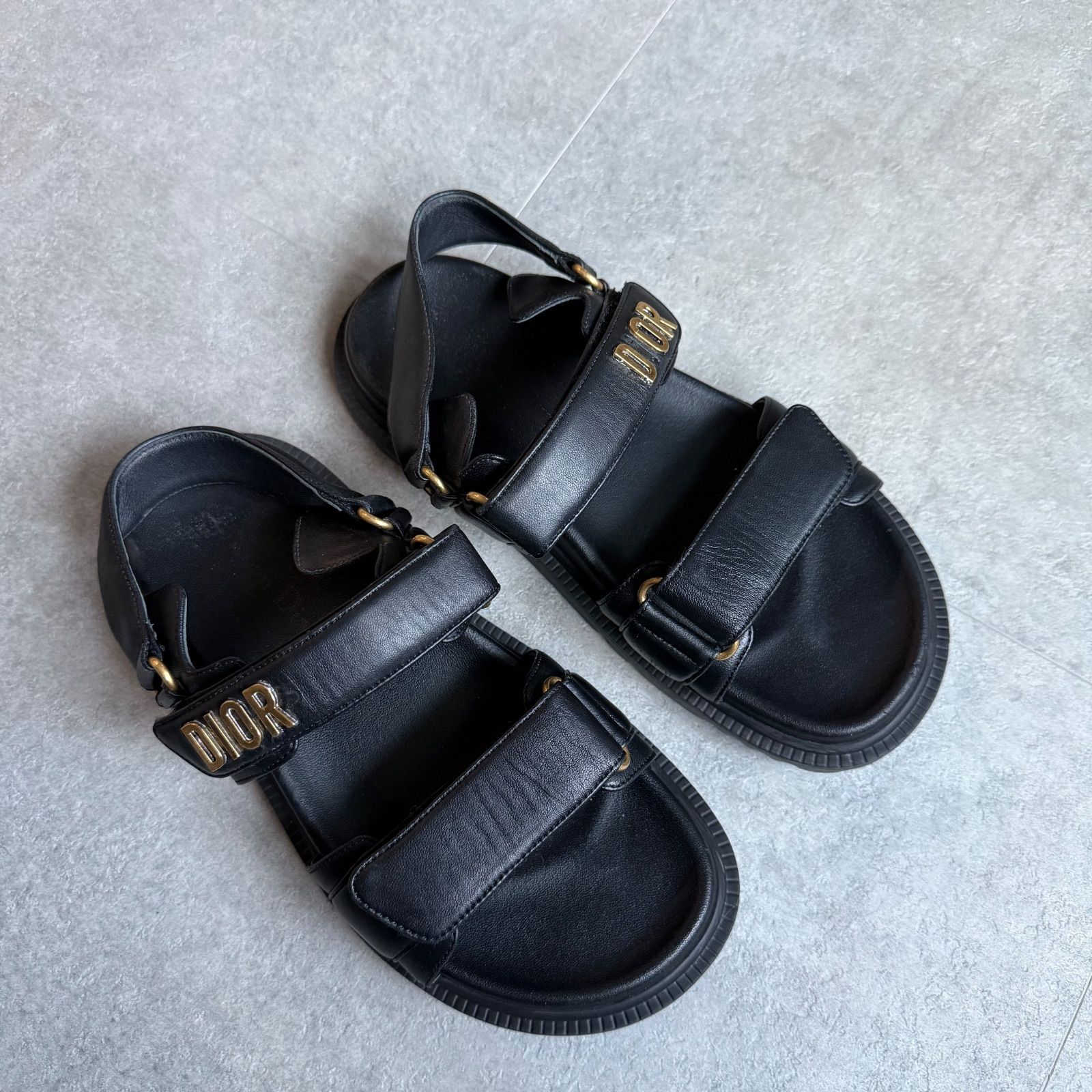 クリスチャンディオール CHRISTIAN DIOR サンダル 靴 シューズ ラムスキン ブラック 黒 ロゴ ラインストーン ベルクロストラップ Christian Dior クリスチャンディオール DIORACT ラムスキン スポーツ