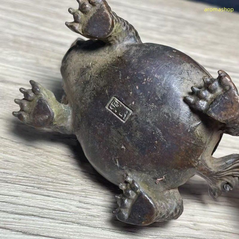 新品・未使用】 金属 古銅彫 瑞獣 金 銅器 竜亀香炉 透かし 瓢箪蓋香炉