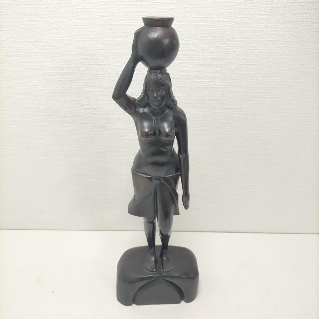黒檀置物 木彫 女性 レトロ アンティーク調 女性像 オブジェ 置物 彫刻