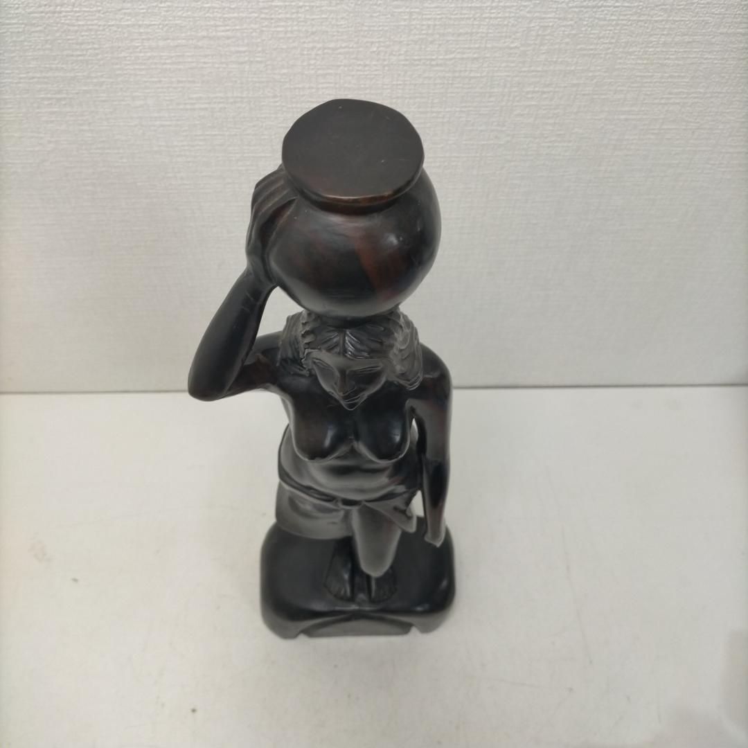 アンティーク調 女性像 オブジェ 置物 彫刻 ブラック 人物像 民芸風