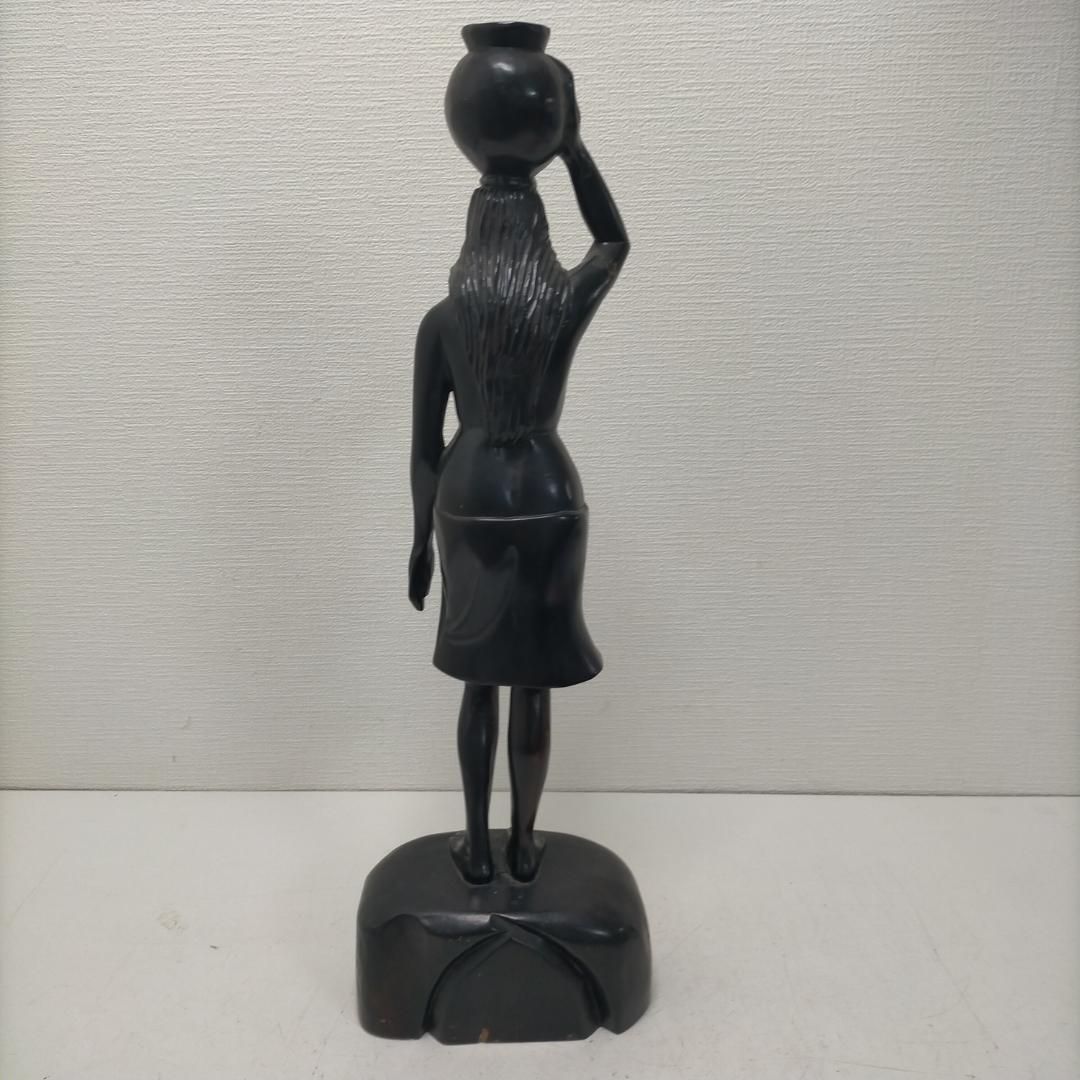 アンティーク調 女性像 オブジェ 置物 彫刻 ブラック 人物像 民芸風