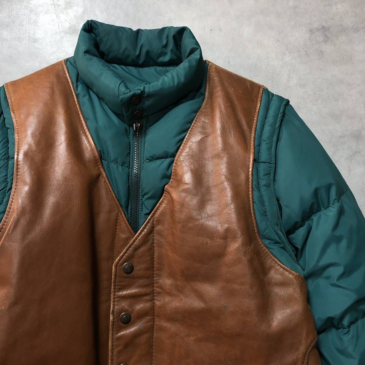 GQ4590◇Down by Schott : USA製 レザーベストレイヤード 2way ダウン
