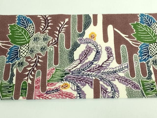 平和屋本店○最高級 城間栄順 本場琉球紅型 九寸名古屋帯 霞草花文 鬼