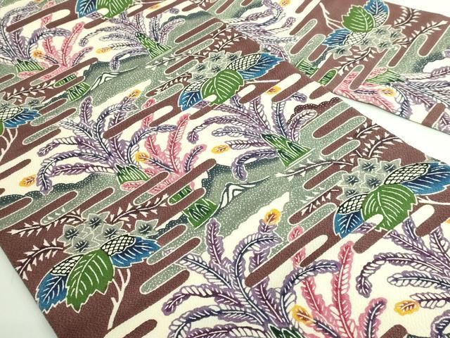 平和屋本店○最高級 城間栄順 本場琉球紅型 九寸名古屋帯 霞草花文 鬼