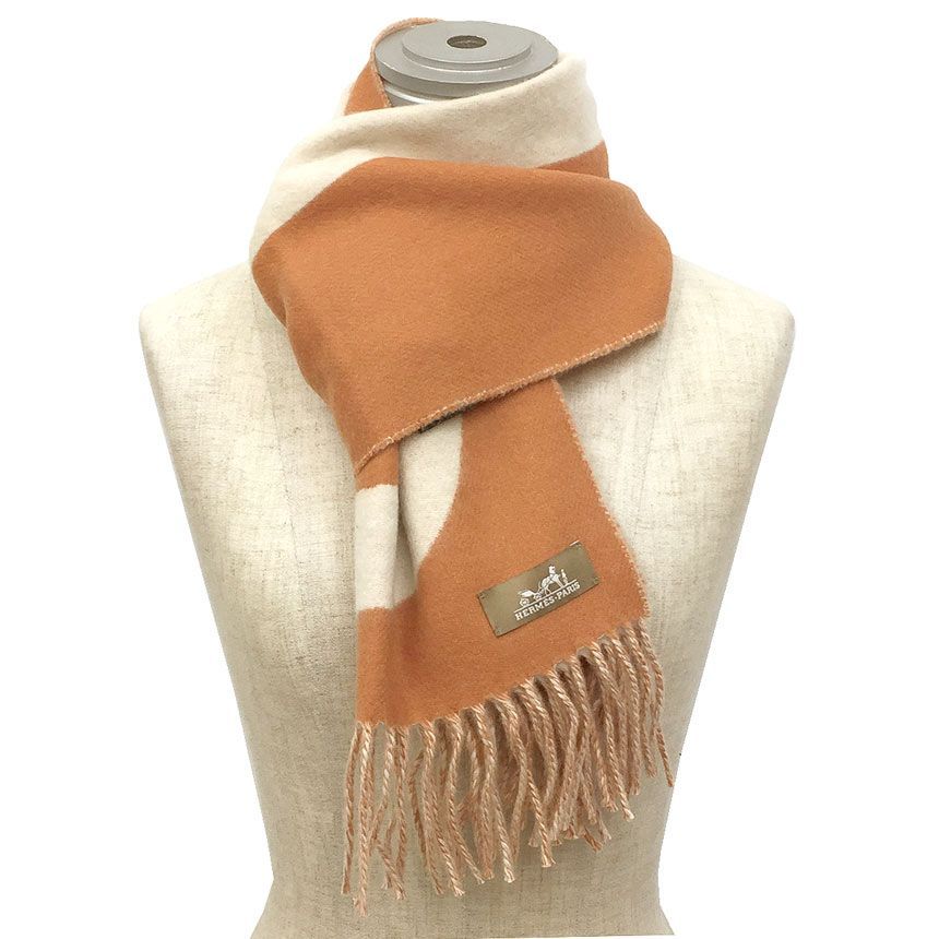 新品未使用　エルメスカシミヤマフラー モール キャメル / イヴォワール エルメス Hermes HERMES マフラー 160×30 モール H259157S （03