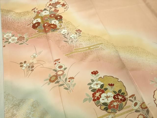 平和屋本店○極上 創業460年・千總 訪問着 雪輪草花文 虹色地 暈し染め