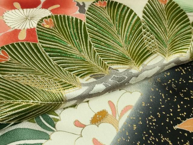 平和屋本店○極上 創業460年・千總 振袖 駒刺繍 松 楓 椿 暈し染め