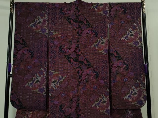 平和屋本店○希少 前田仁仙 仁仙更紗 振袖 仁仙花布 反端付き 逸品 未